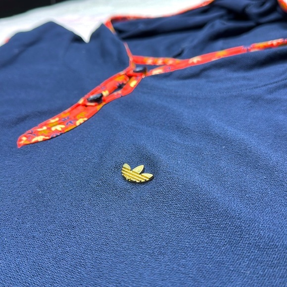 Adidas Women Terry Cloth Hooded Tennis Dress Navy Orange Trim Sz L Vintage Y2K - Picture 11 of 13